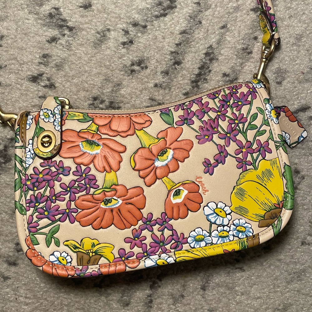 Coach Floral Print Shoulder Bag in Cream, Orange, Green, Pink - Picture 11 of 15